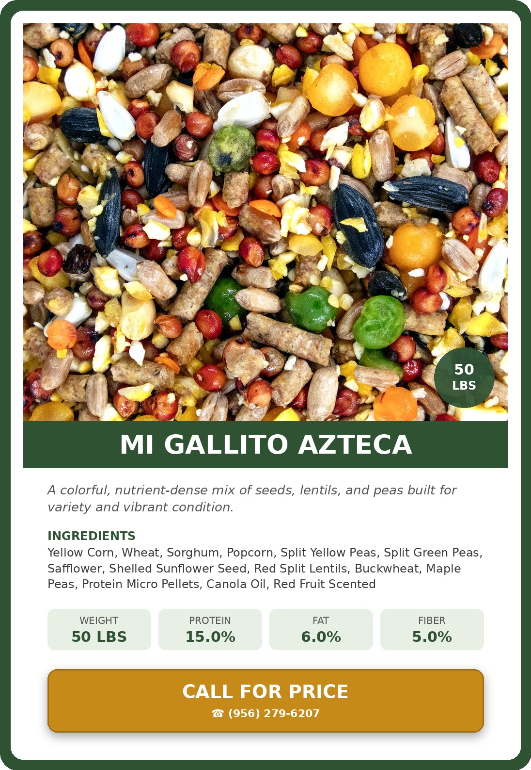 Mi Gallito Azteca — product photograph and supplied label