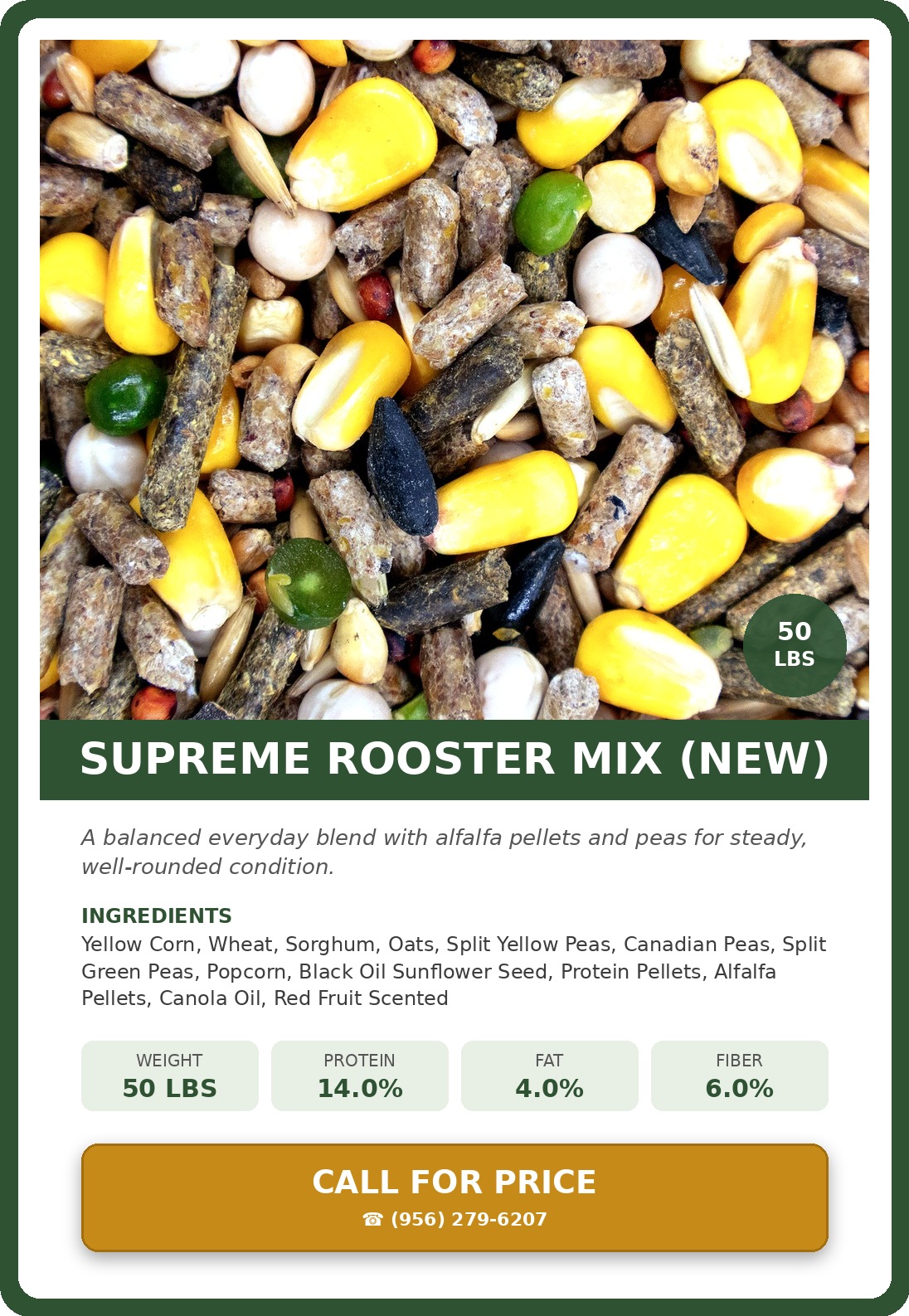 Supreme Rooster Mix (New) — product photograph and supplied label