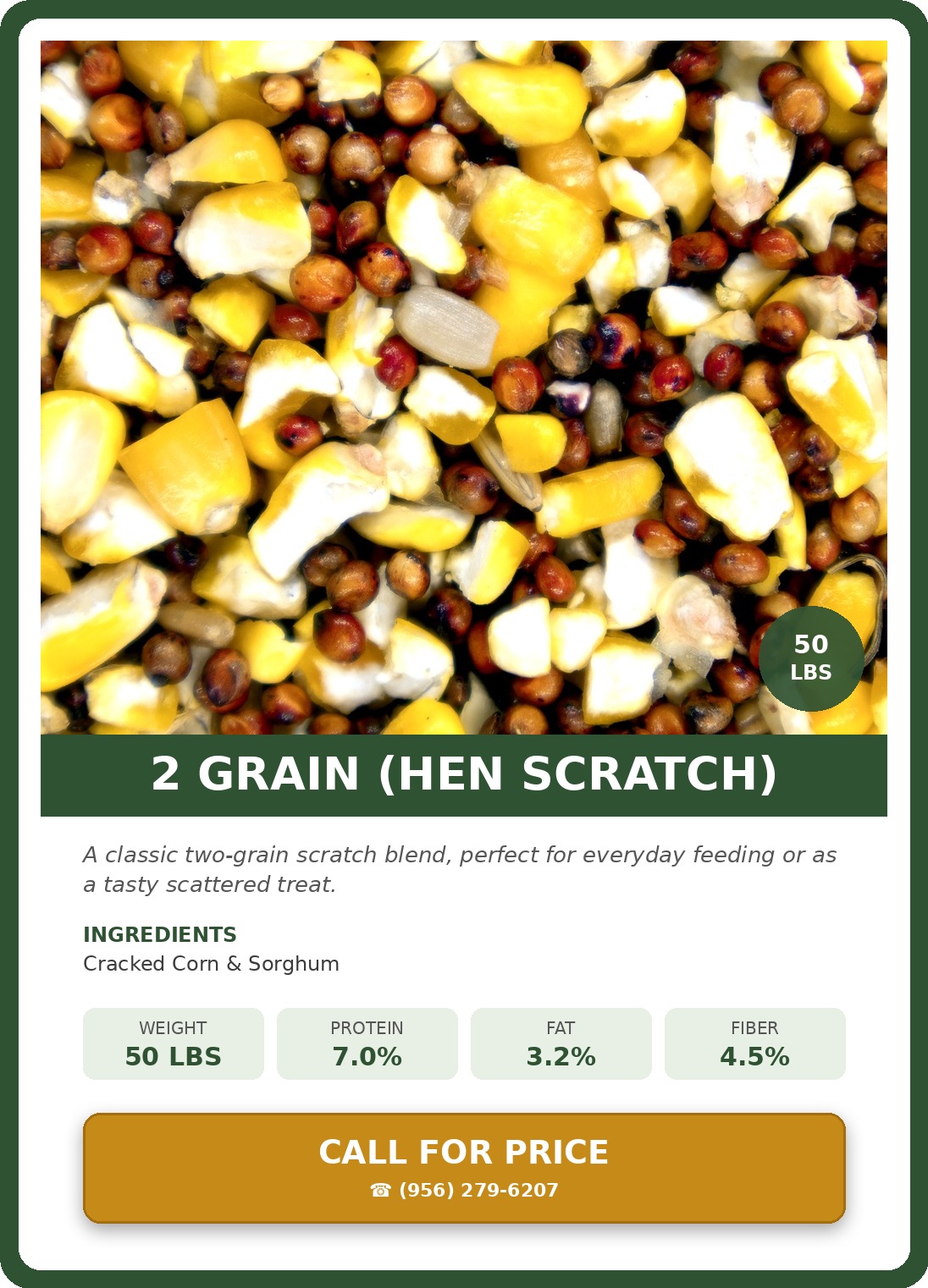 2 Grain (Hen Scratch) — product photograph and supplied label