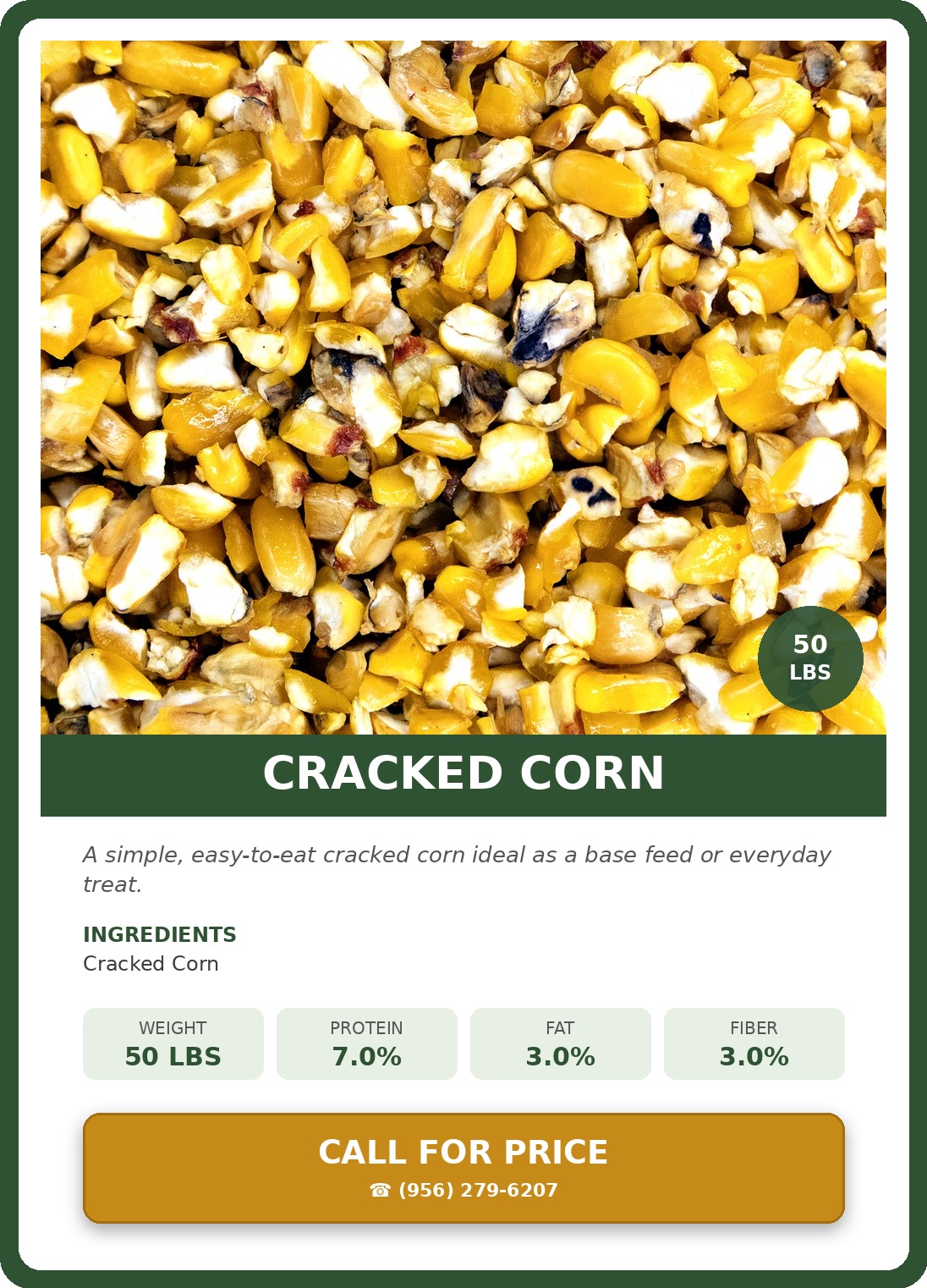 Cracked Corn — product photograph and supplied label
