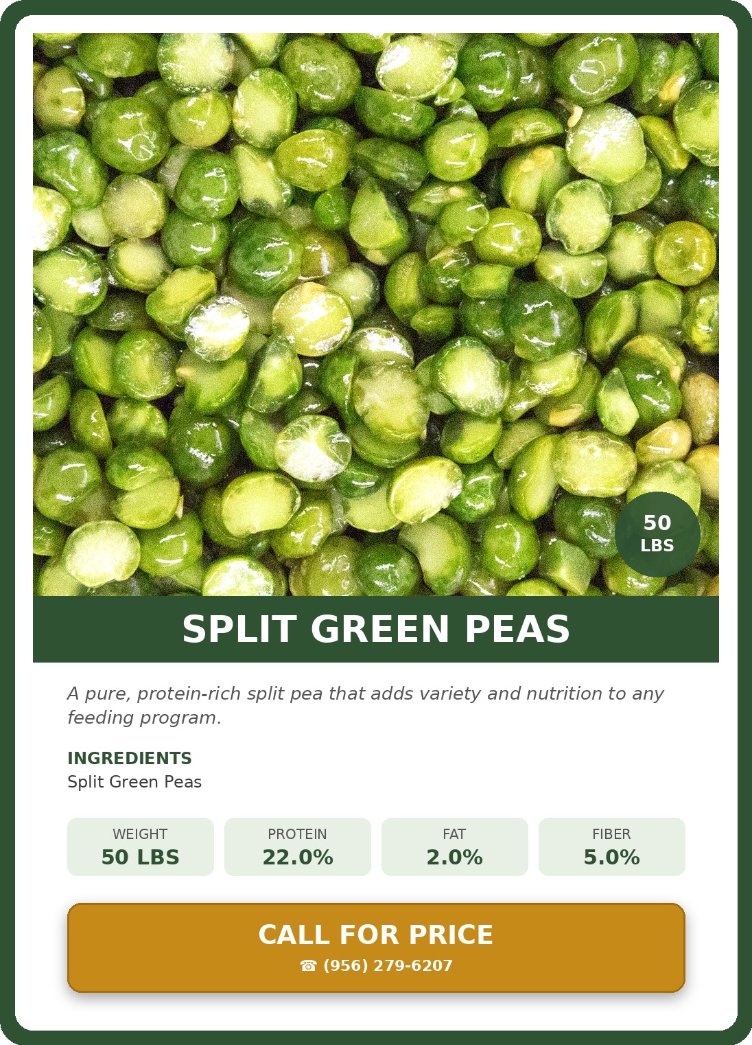 Split Green Peas — product photograph and supplied label