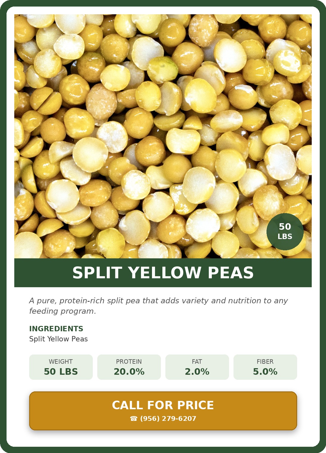 Split Yellow Peas — product photograph and supplied label