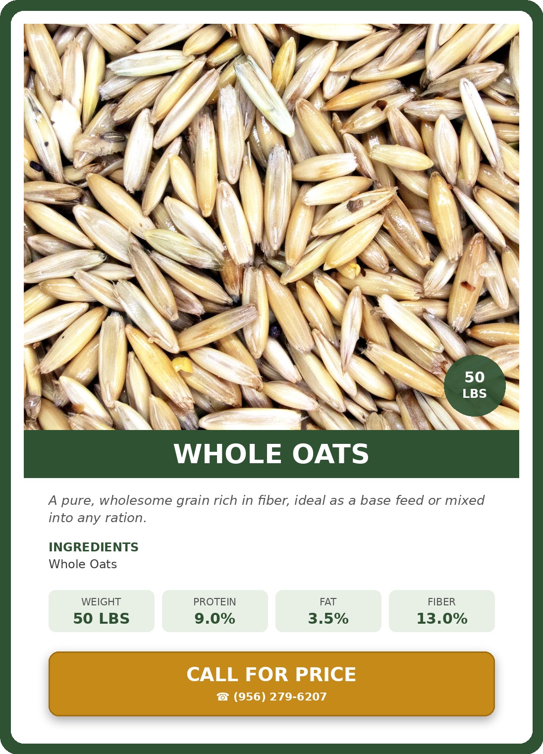 Whole Oats — product photograph and supplied label
