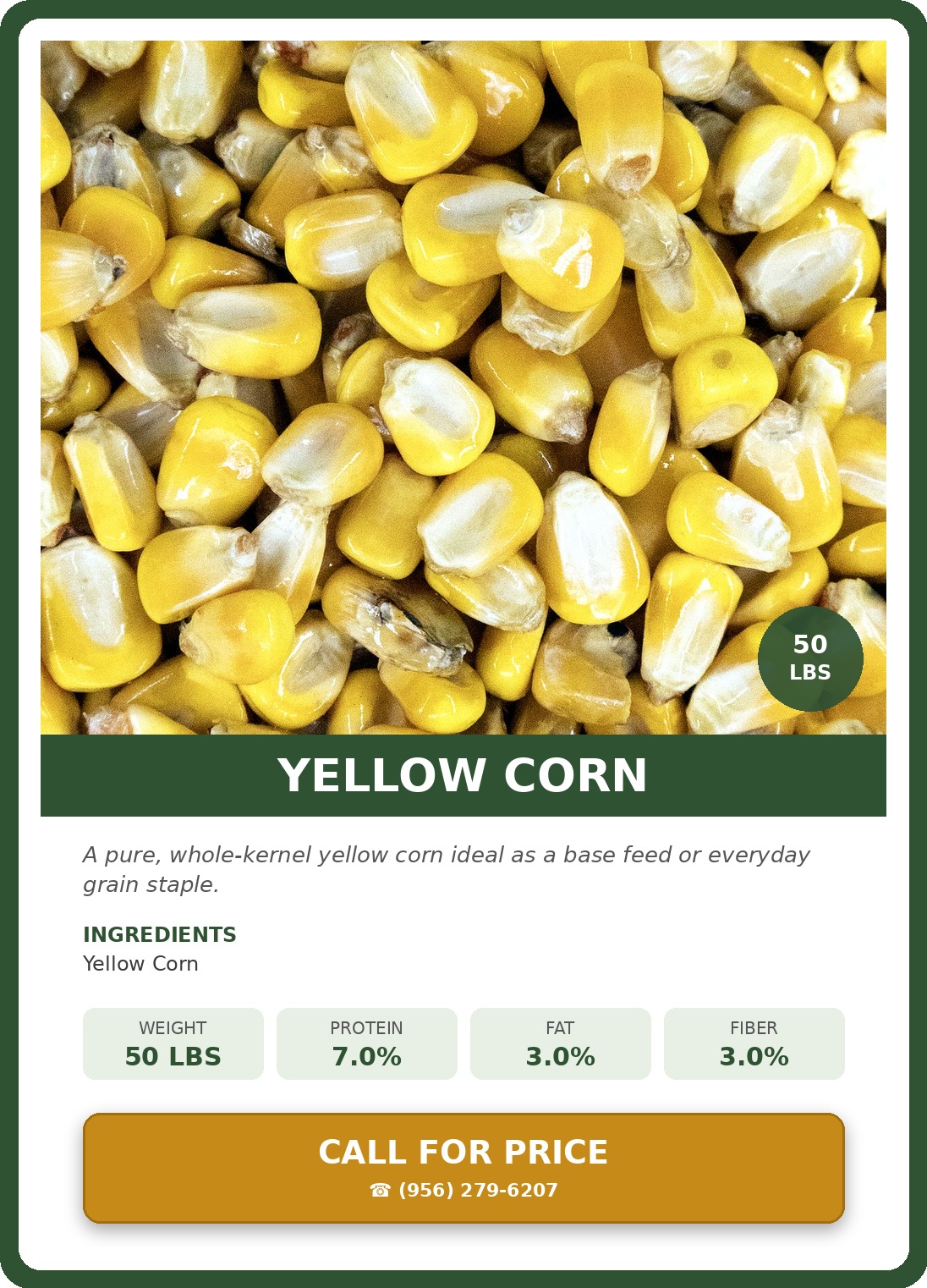 Yellow Corn — product photograph and supplied label