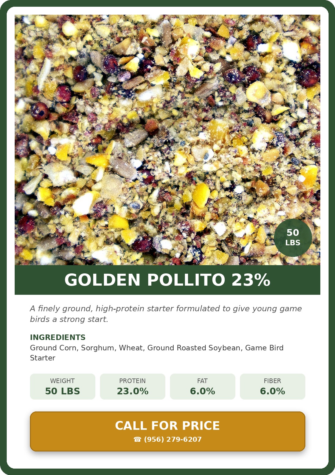 Golden Pollito 23% — product photograph and supplied label