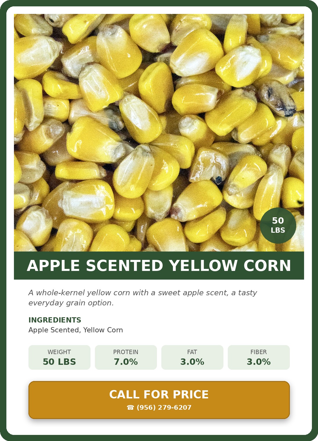 Apple Scented Yellow Corn — product photograph and supplied label