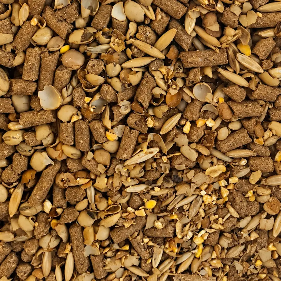 Glare-restored close-up of All Stock Sweet 14% feed