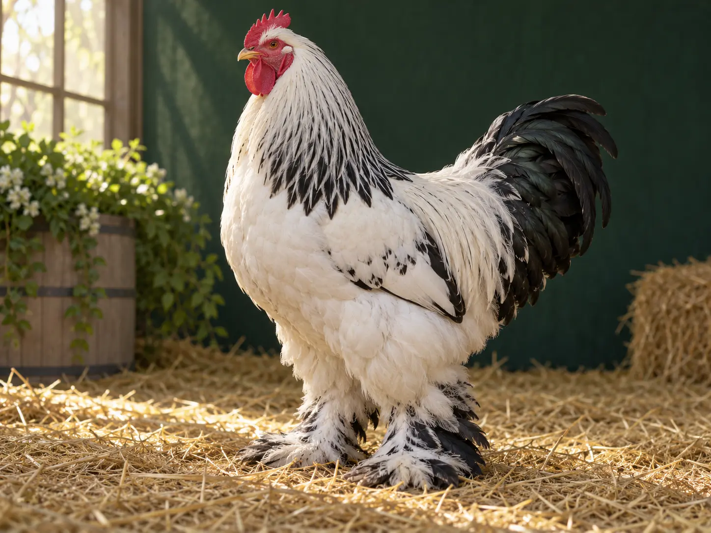 Breed-inspired Light Brahma exhibition rooster