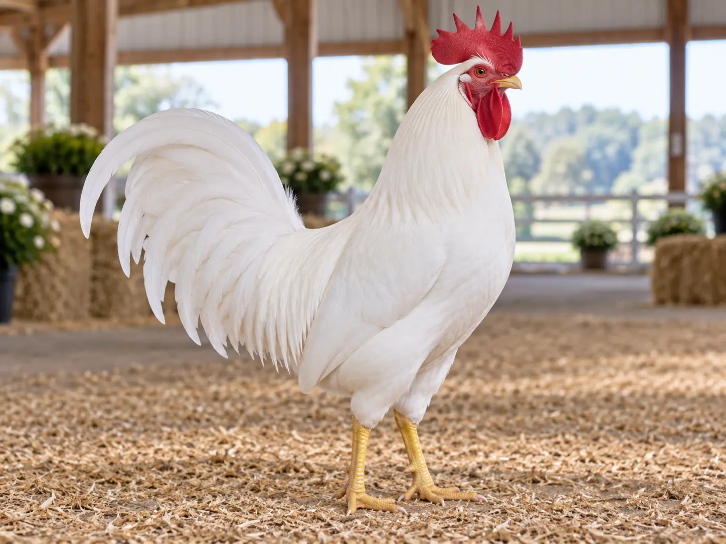 Breed-inspired prize White Leghorn rooster